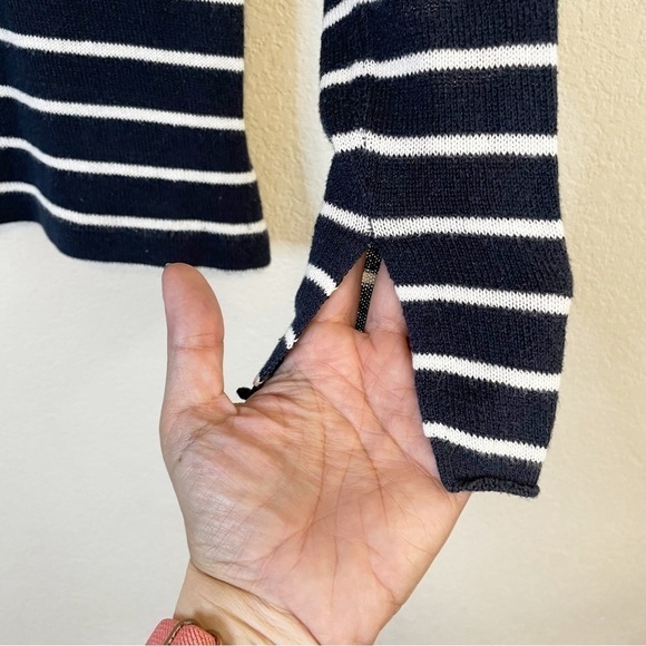 Pull & Bear Blue White Stripe Side Slits Long Sleeve Lightweight Sweater - Picture 5 of 8